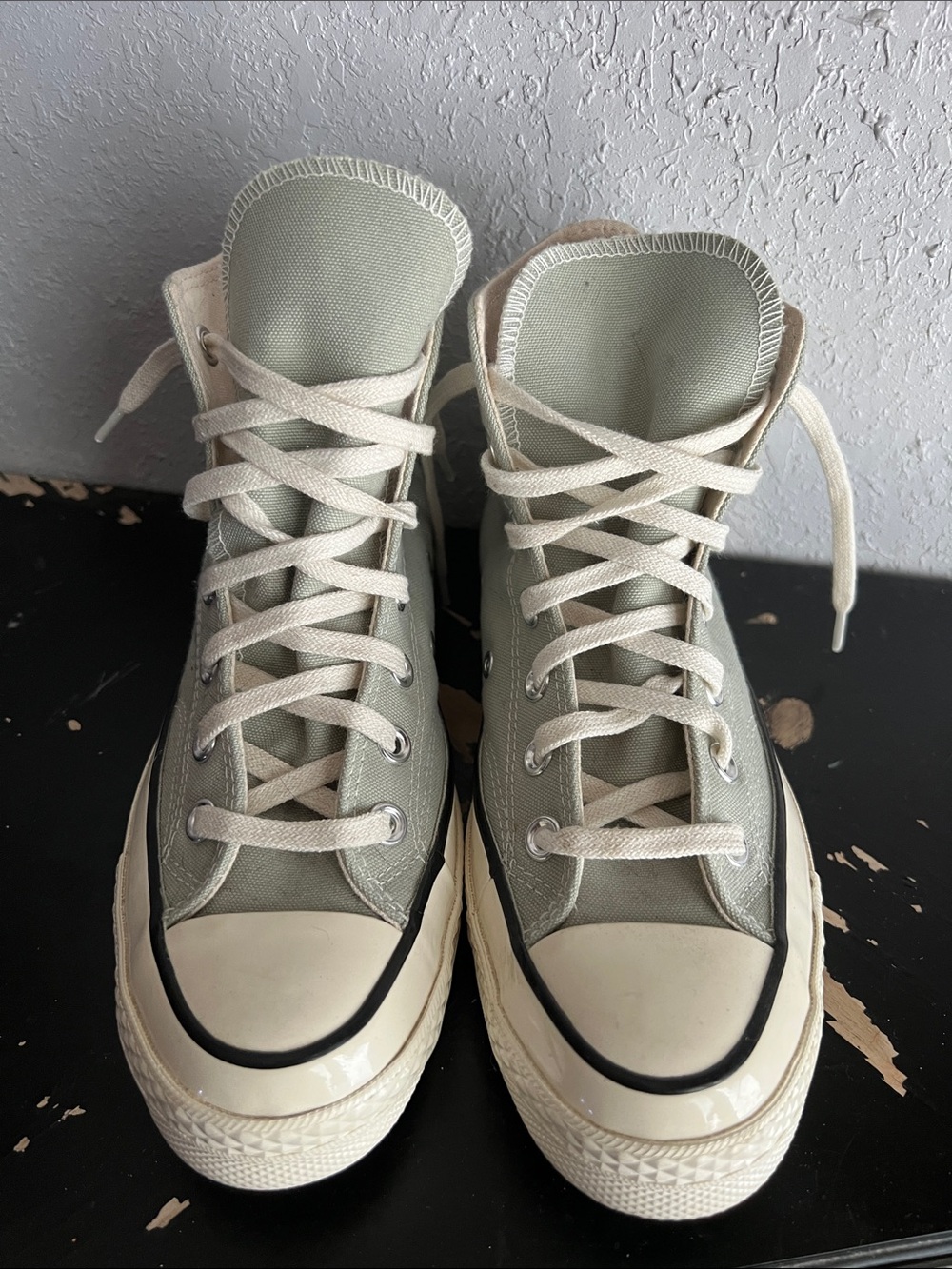 Converse High Top Sneakers in Light Sage and Cream